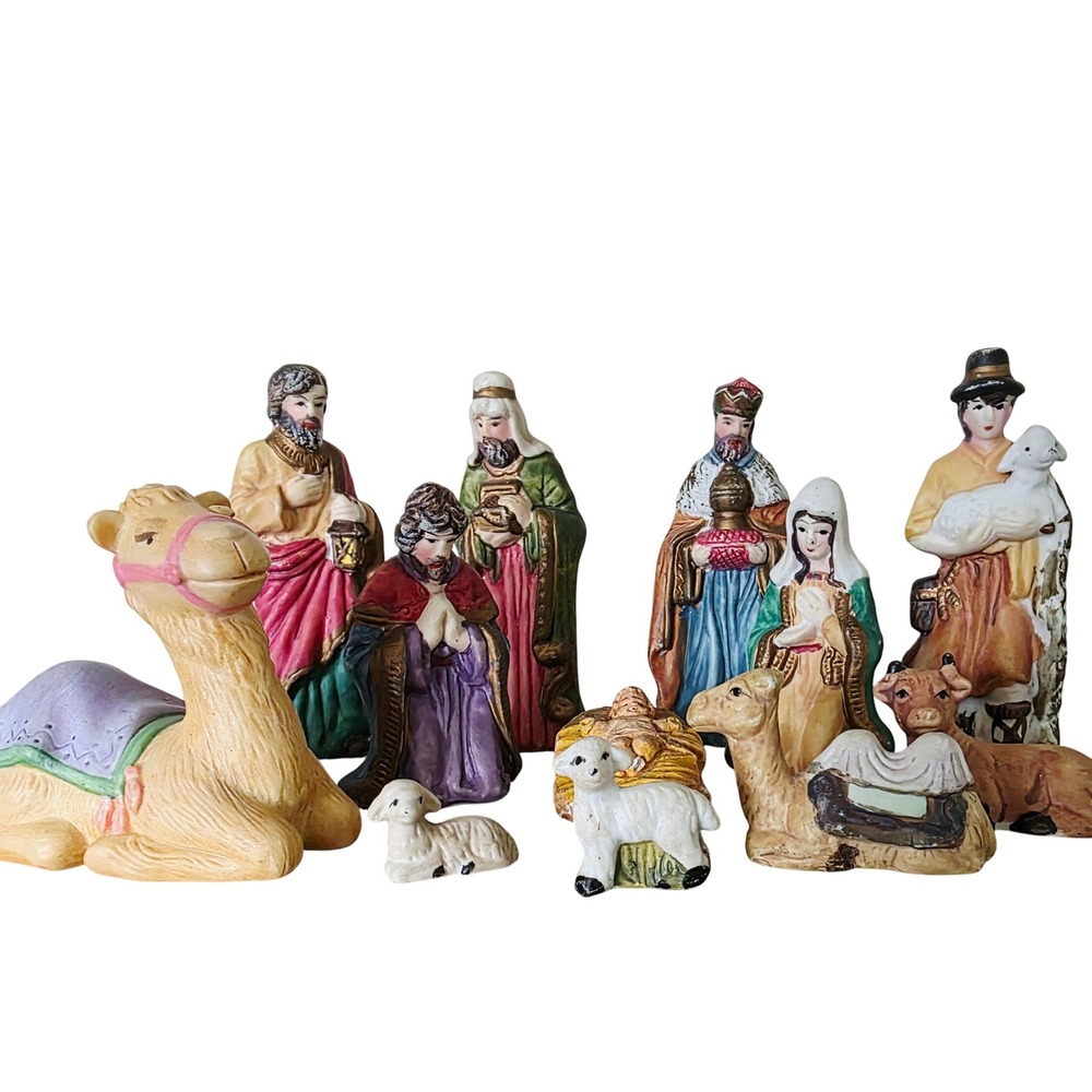 Vintage Ceramic Mini Nativity Set 12 Piece‎ Christmas Holiday Decor Religious